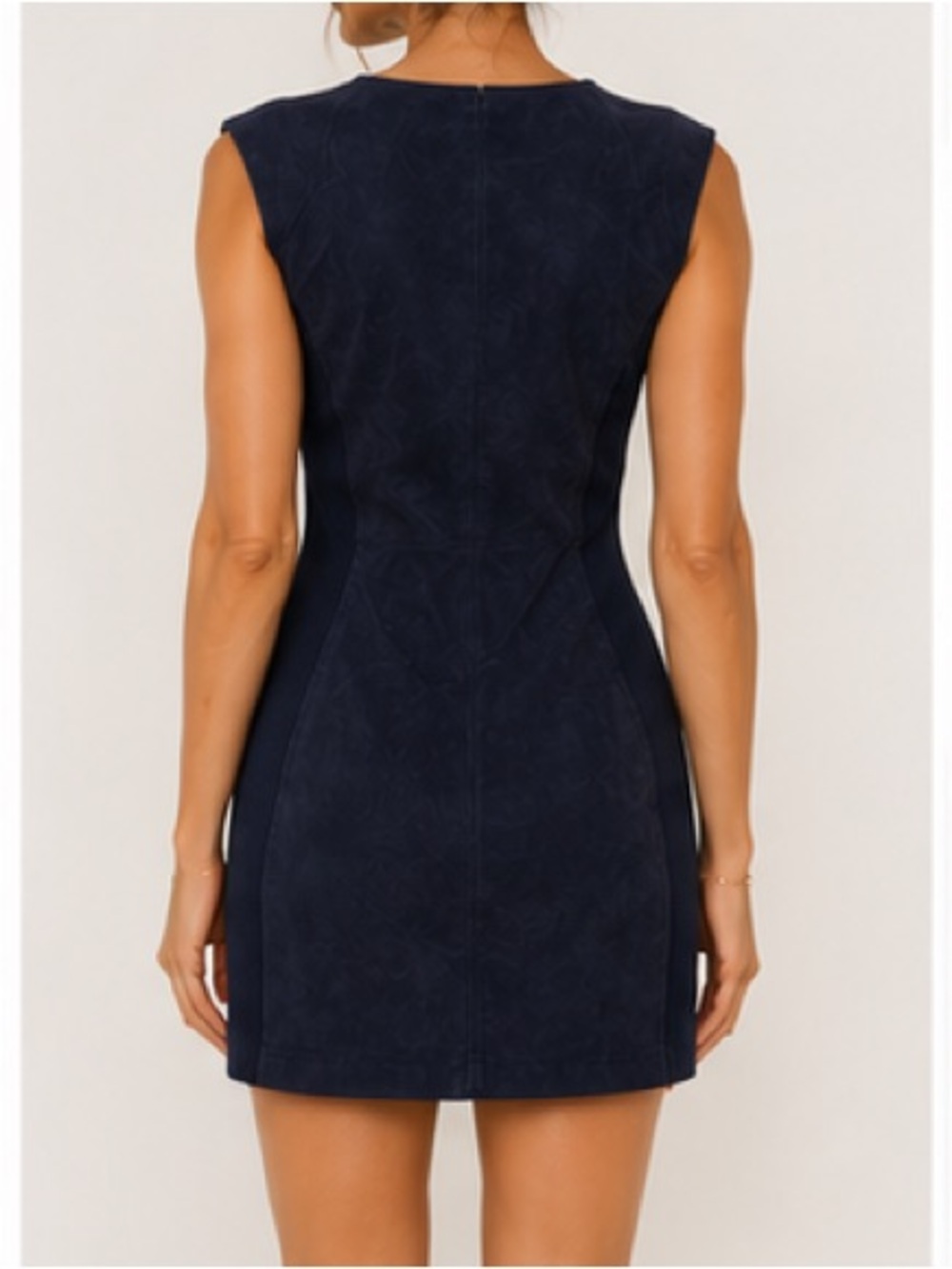 BCBG Karlee navy stretch suede mini dress sleeveless zipper detail S - Picture 2 of 9